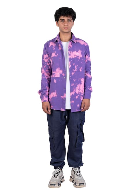 Theorem_Purple Cotton, Denim Cloud Burst Shirt _Online_at_Aza_Fashions