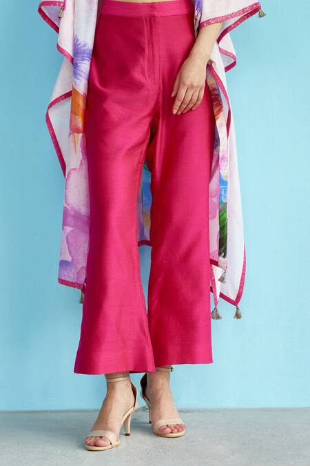 Garima Bindal Fuchsia Silk, Chanderi Tassels, Sequins Open Neck, Printed Kaftan And Pant Set Online at Aza Fashions Garima Bindal_Fuchsia Silk, Chanderi Tassels, Sequins Open Neck, Printed Kaftan And Pant Set _Online_at_Aza_Fashions