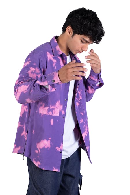 Shop_Theorem_Purple Cotton, Denim Cloud Burst Shirt _Online_at_Aza_Fashions
