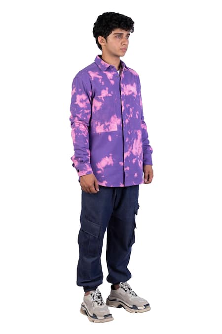 Theorem_Purple Cotton, Denim Cloud Burst Shirt _at_Aza_Fashions