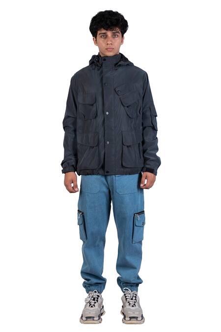 Buy_Theorem_Grey Polyester Multi Pocket Reflective Jacket _Online_at_Aza_Fashions