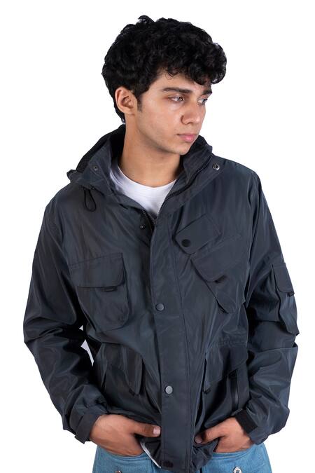 Shop_Theorem_Grey Polyester Multi Pocket Reflective Jacket _Online_at_Aza_Fashions