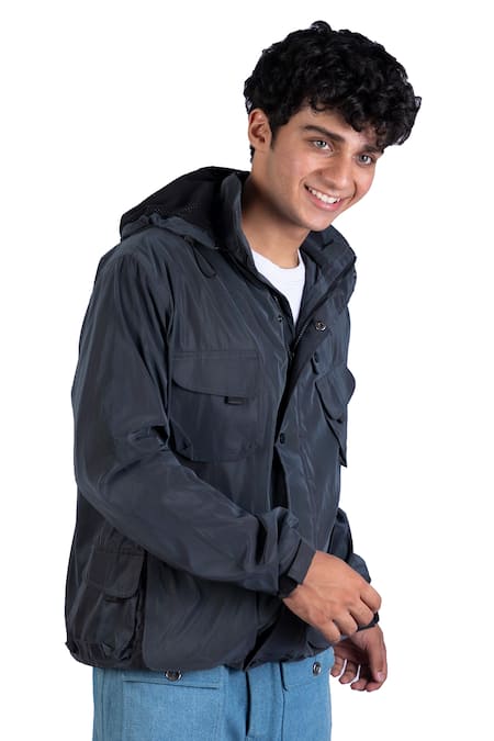 Theorem_Grey Polyester Multi Pocket Reflective Jacket _at_Aza_Fashions