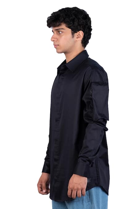 Theorem_Black Cotton Pocket Sleeve Shirt _Online_at_Aza_Fashions