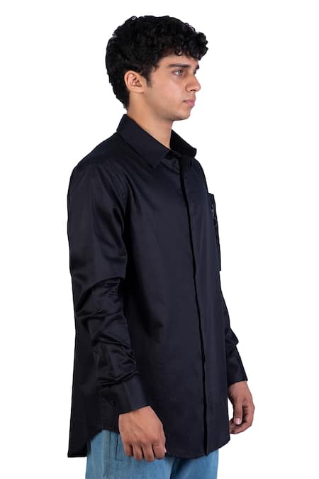 Buy_Theorem_Black Cotton Pocket Sleeve Shirt _Online_at_Aza_Fashions