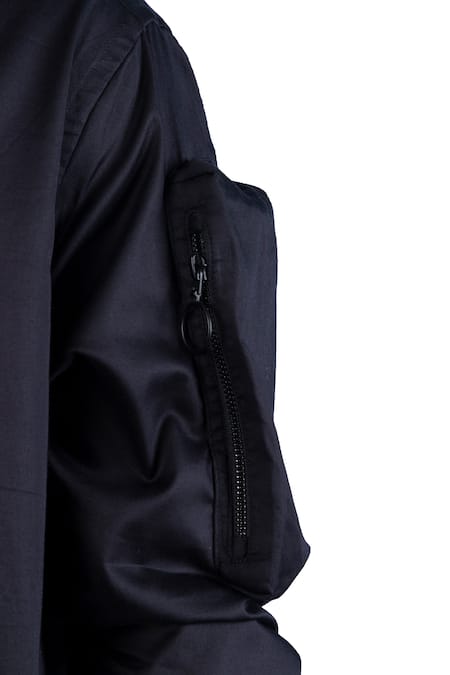 Shop_Theorem_Black Cotton Pocket Sleeve Shirt _Online_at_Aza_Fashions