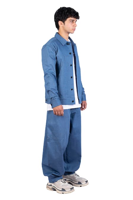 Shop_Theorem_Blue 100% Cotton Bio-washed Explora Melange Denim Pant  _Online_at_Aza_Fashions