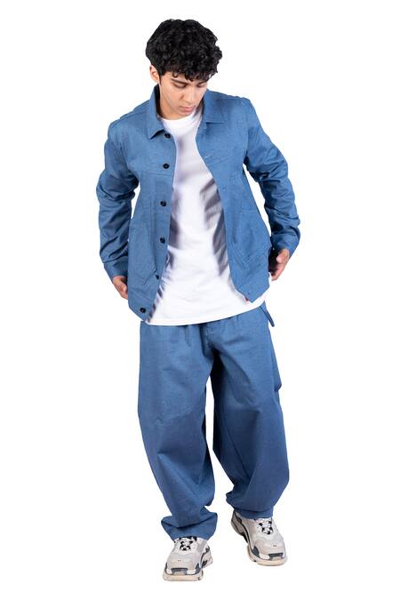 Shop_Theorem_Blue Cotton Explora Melange Denim Jacket _Online_at_Aza_Fashions