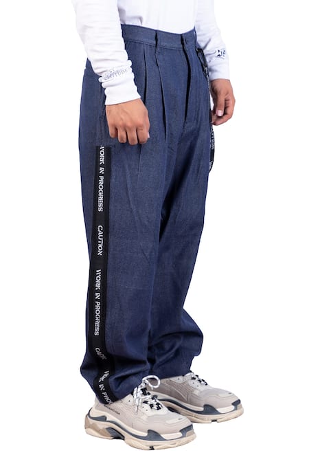 Theorem_Blue Cotton Denim Loose Fit Trouser  _Online_at_Aza_Fashions