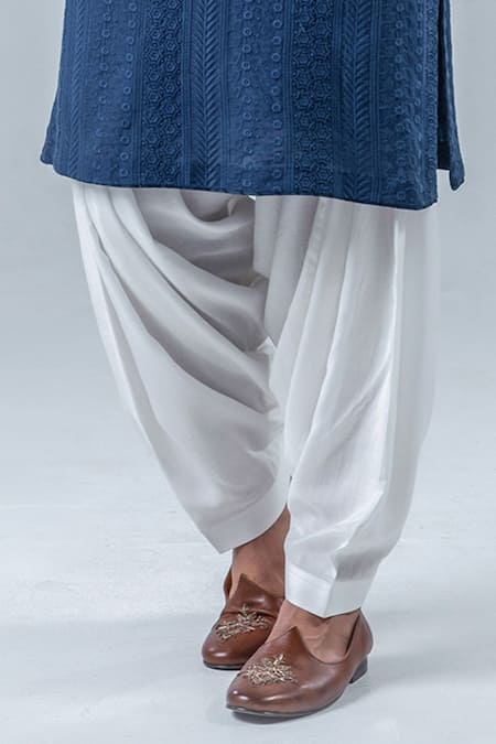 Shop_Punit Arora_Blue Modal Floral, Geometric Embroidered Kurta Set _Online_at_Aza_Fashions