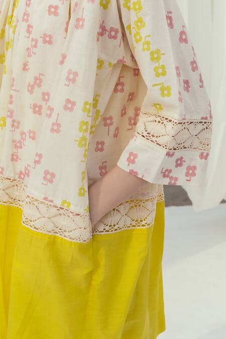 Shop_Itr By Khyati Pande_Beige Handloom , Embroidery Dewdrop Hand Block Print Shift Dress_Online_at_Aza_Fashions