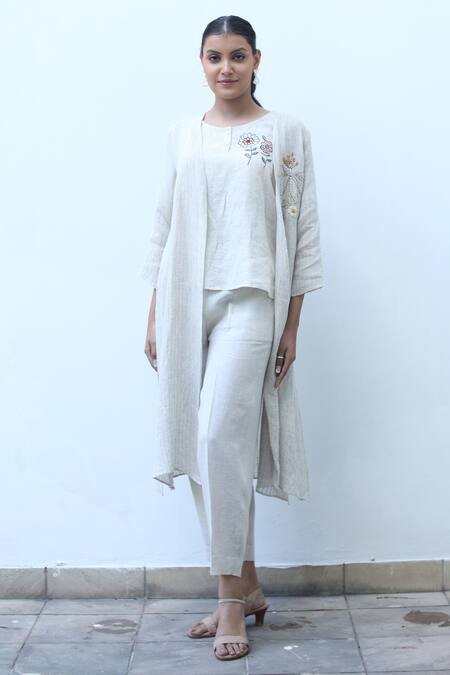 Linen Bloom_Beige Placement Floral Embroidered Cape _Online_at_Aza_Fashions