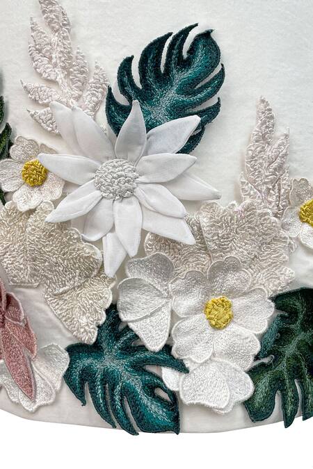 Jasmine And Alaia_White Cotton Satin Embroidery Calmin Placed Floral Applique Dress_Online_at_Aza_Fashions