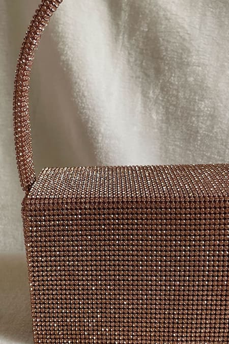 Kreivo By Vamanshi Damania_Gold Embellished Crystal Silk Handbag _Online_at_Aza_Fashions