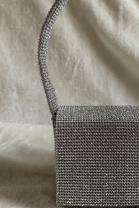 Kreivo By Vamanshi Damania_Silver Embellished Crystal Bag _Online_at_Aza_Fashions