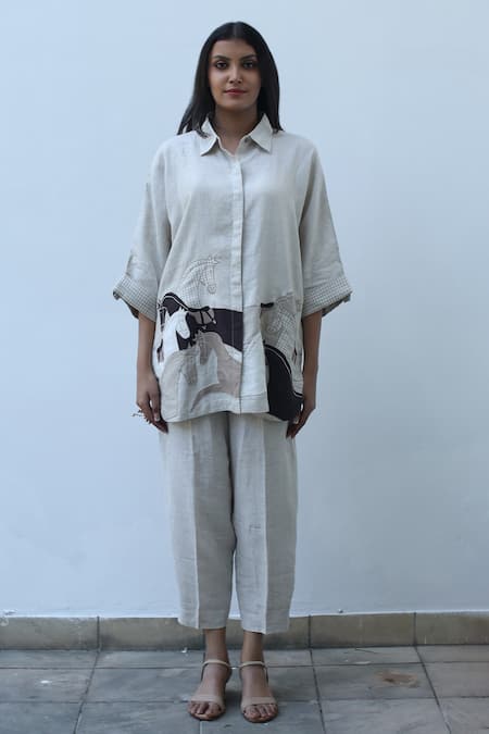 Buy_Linen Bloom_Beige Linen Straight Fit Pant _Online_at_Aza_Fashions