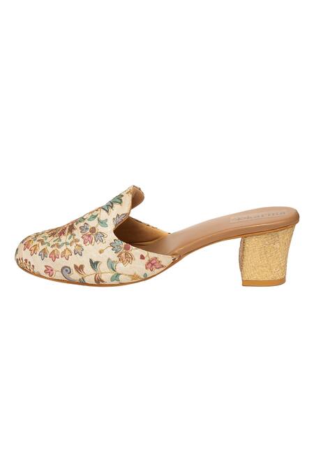 Kkarma Accessories_Multi Color Embroidery Ananya Floral Mule Block Heels _Online_at_Aza_Fashions