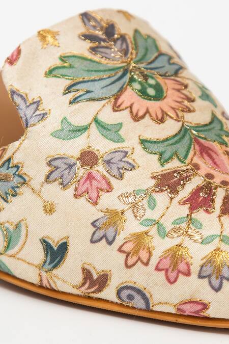Shop_Kkarma Accessories_Multi Color Embroidery Ananya Floral Mule Block Heels _Online_at_Aza_Fashions