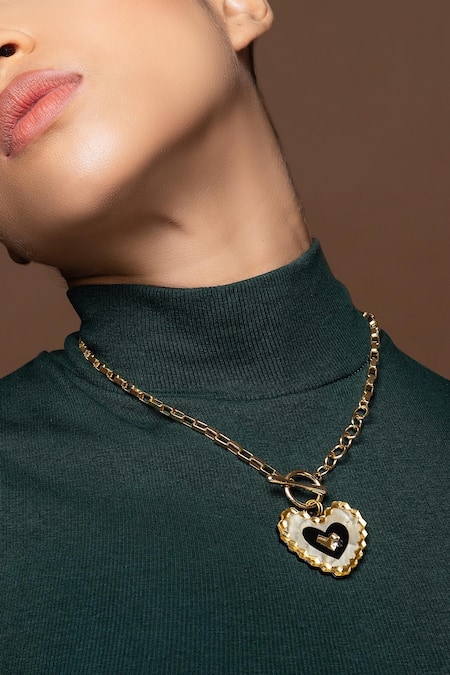 Prachi Gupta_Beige Heart Shaped Toggle Link Necklace _Online_at_Aza_Fashions