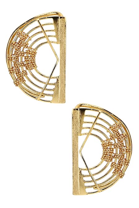 Itrana Gold Plated Cut Work, Beads Semi Circle Shaped Ear Cuffs 