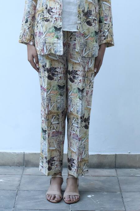 Linen Bloom Multi Color Linen Leaf Print Pant Online at Aza Fashions Linen Bloom_Multi Color Linen Leaf Print Pant _Online_at_Aza_Fashions