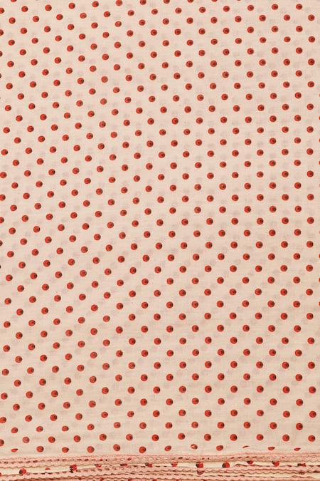 Ikha Couture_Peach Linen, Cotton Lace V-neck Floral Resham Embroidered Kurta Set _at_Aza_Fashions