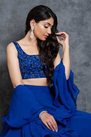 Buy Sunita Bhandari Blue Viscose Sequins, Beads V-neck Layered Lehenga Embroidered Blouse Set Online at Aza Fashions Buy_Sunita Bhandari_Blue Viscose Sequins, Beads V-neck Layered Lehenga Embroidered Blouse Set _Online_at_Aza_Fashions