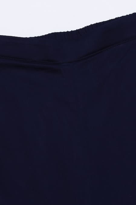 Buy_Ikha Couture_Blue Linen, Cotton, Maheshwari Embroidery Round Neck Floral Resham Kurta Set