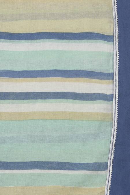 Shop_Ikha Couture_White Linen, Cotton, Maheshwari Embroidery, Tassels Ombre Floral Kurta Set