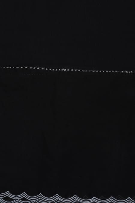 Ikha Couture_Black Linen, Cotton Embroidery, Tassels V-neck Floral Resham Thread Kurta Set_at_Aza_Fashions