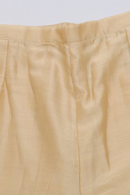 Buy_Two Sisters By Gyans_Beige Cotton, Chanderi Embroidery V-neck Kurta Set 