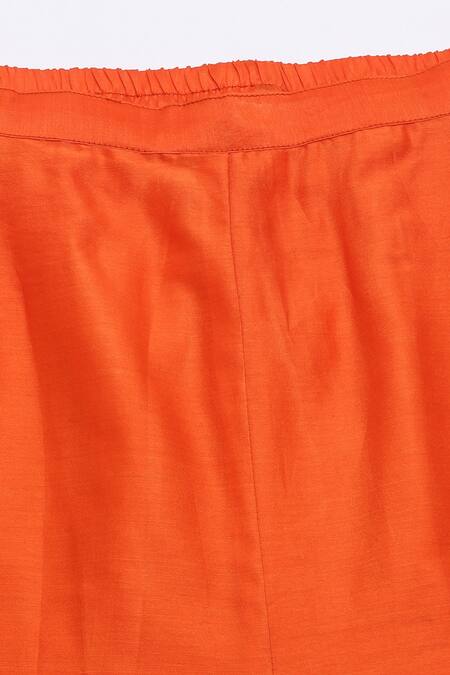 Two Sisters By Gyans_Orange Cotton, Chanderi Mirrors V-neck Straight Kurta Set _at_Aza_Fashions