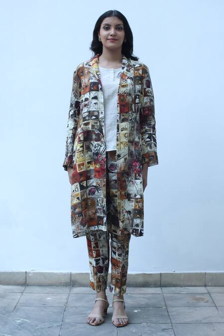 Linen Bloom_Multi Color Tile Print Cape _Online_at_Aza_Fashions