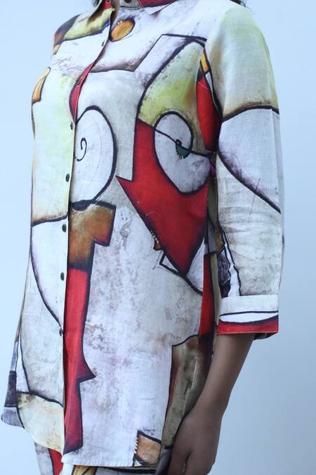 Shop_Linen Bloom_Multi Color Linen Collared Digital Print Shirt _Online_at_Aza_Fashions