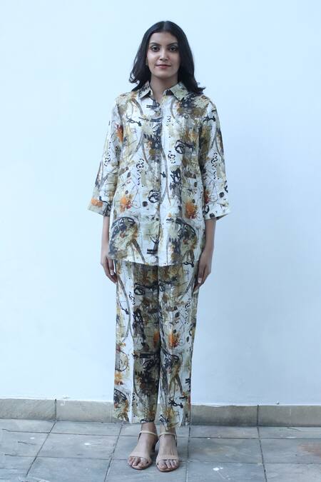 Linen Bloom_Multi Color Linen Collared Splash Print Shirt _Online_at_Aza_Fashions