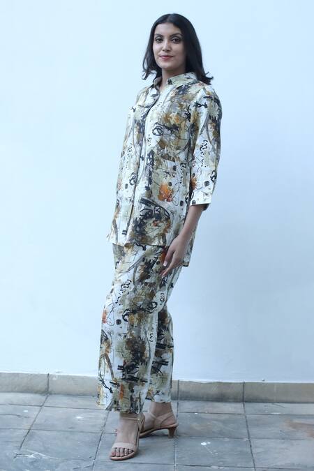 Buy_Linen Bloom_Multi Color Linen Collared Splash Print Shirt _Online_at_Aza_Fashions