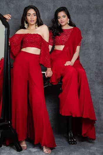 Sunita Bhandari Red Viscose, Georgette Sequins, Beads, Cut Work Embroidered Blouse Sharara Set Online at Aza Fashions Sunita Bhandari_Red Viscose, Georgette Sequins, Beads, Cut Work Embroidered Blouse Sharara Set _Online_at_Aza_Fashions