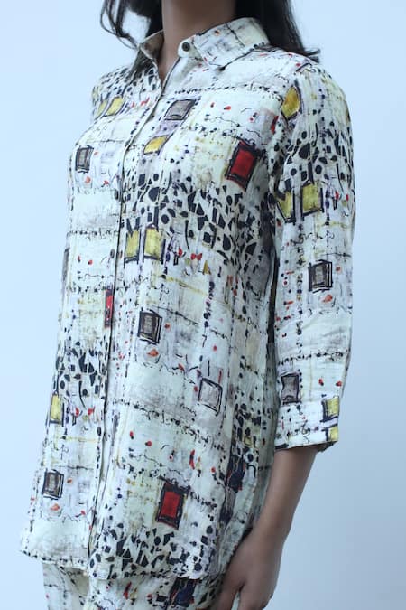 Buy_Linen Bloom_Multi Color Linen Collared Window Print Shirt _Online_at_Aza_Fashions