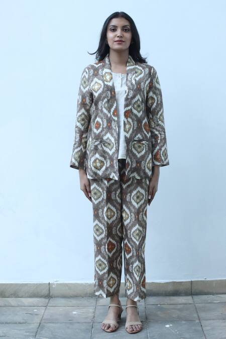 Buy_Linen Bloom_Grey Linen Jaipur Print Pant _Online_at_Aza_Fashions