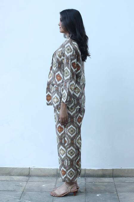 Linen Bloom_Grey Linen Jaipur Print Pant _at_Aza_Fashions