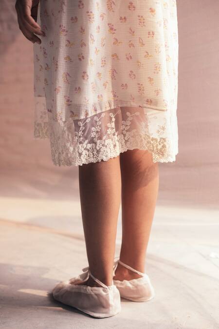 Buy_Itr By Khyati Pande_Off White Cotton Lace Square Neck Floral Handblock Print Strappy Dress_Online_at_Aza_Fashions