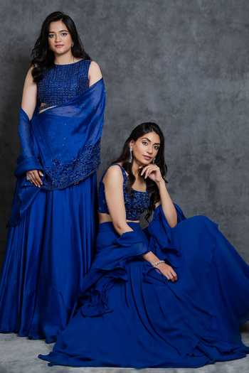 Shop Sunita Bhandari Blue Viscose Sequins, Beads V-neck Layered Lehenga Embroidered Blouse Set Online at Aza Fashions Shop_Sunita Bhandari_Blue Viscose Sequins, Beads V-neck Layered Lehenga Embroidered Blouse Set _Online_at_Aza_Fashions