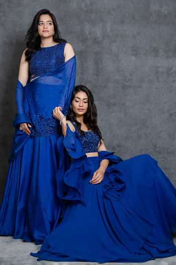 Sunita Bhandari Blue Viscose Sequins, Beads V-neck Layered Lehenga Embroidered Blouse Set at Aza Fashions Sunita Bhandari_Blue Viscose Sequins, Beads V-neck Layered Lehenga Embroidered Blouse Set _at_Aza_Fashions