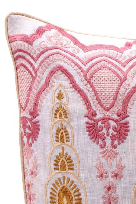 Buy Khaabka Pink Cotton Linen Embroidery Cushion Cover - Set Of 2 Online at Aza Fashions Buy_Khaabka_Pink Cotton Linen Embroidery Cushion Cover - Set Of 2_Online_at_Aza_Fashions