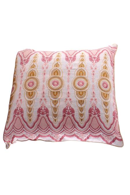 Shop Khaabka Pink Cotton Linen Embroidery Cushion Cover - Set Of 2 Online at Aza Fashions Shop_Khaabka_Pink Cotton Linen Embroidery Cushion Cover - Set Of 2_Online_at_Aza_Fashions