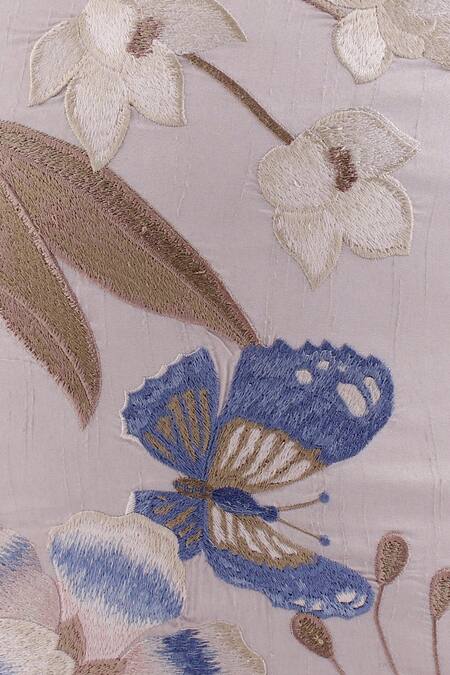 Khaabka_Brown Silk Embroidery Butterfly Cushion Cover - Set Of 2_Online_at_Aza_Fashions
