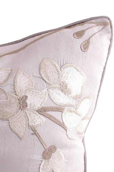 Buy_Khaabka_Brown Silk Embroidery Butterfly Cushion Cover - Set Of 2_Online_at_Aza_Fashions