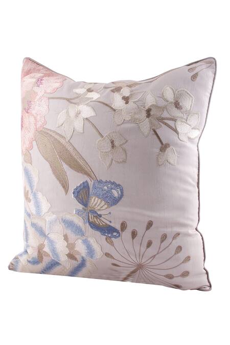 Shop_Khaabka_Brown Silk Embroidery Butterfly Cushion Cover - Set Of 2_Online_at_Aza_Fashions