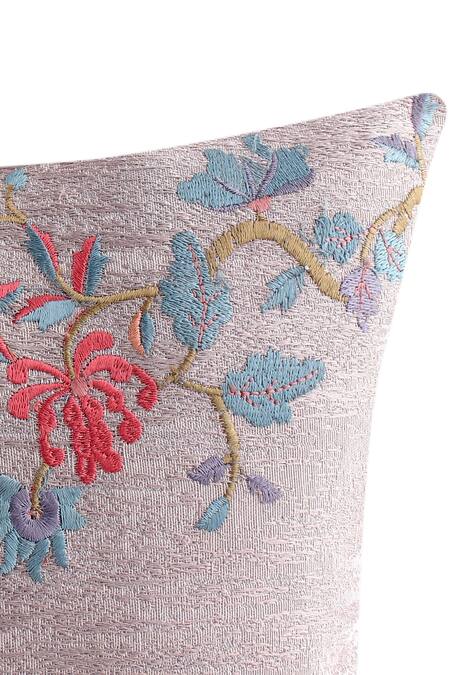 Khaabka Grey Jacquard Silk Embroidery Cushion Cover - Set Of 2 Online at Aza Fashions Khaabka_Grey Jacquard Silk Embroidery Cushion Cover - Set Of 2_Online_at_Aza_Fashions