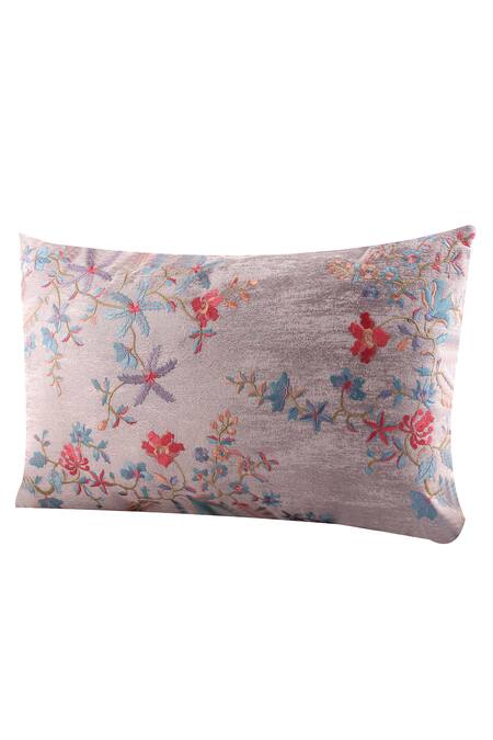 Shop Khaabka Grey Jacquard Silk Embroidery Cushion Cover - Set Of 2 Online at Aza Fashions Shop_Khaabka_Grey Jacquard Silk Embroidery Cushion Cover - Set Of 2_Online_at_Aza_Fashions